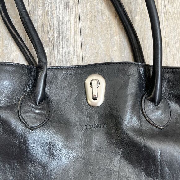 I Ponti Firenze Shoulder Bag Black Genuine Italian Leather - Picture 4 of 14